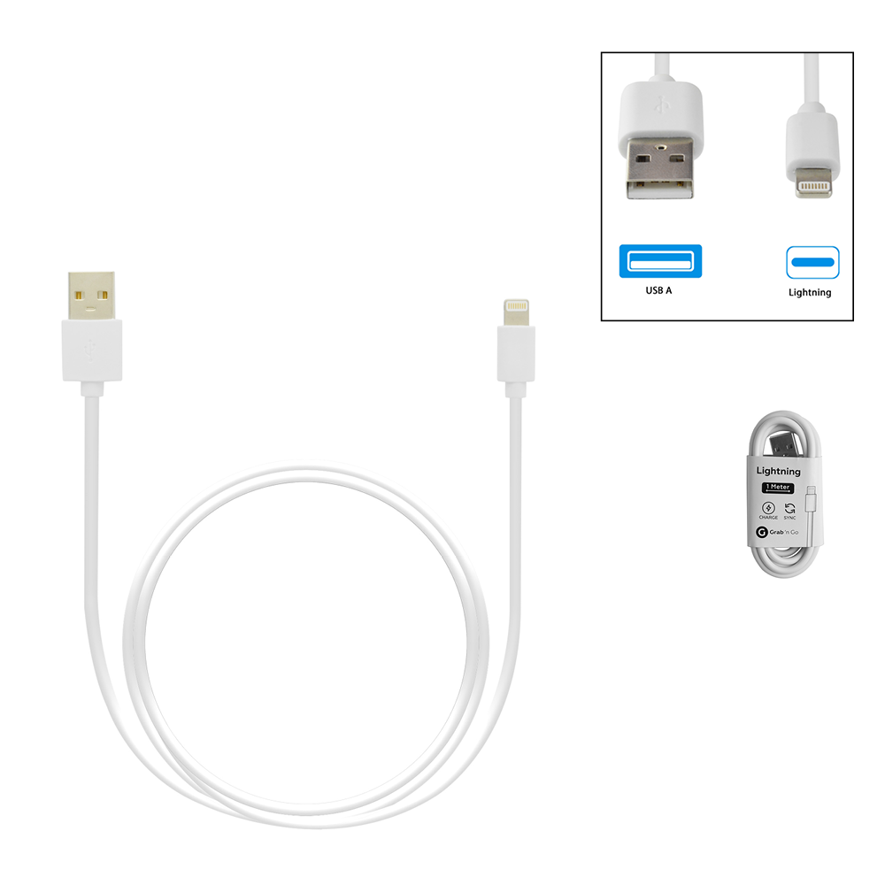 Grab ’N Go - Datacable Lightning 1m (NON MFi) White