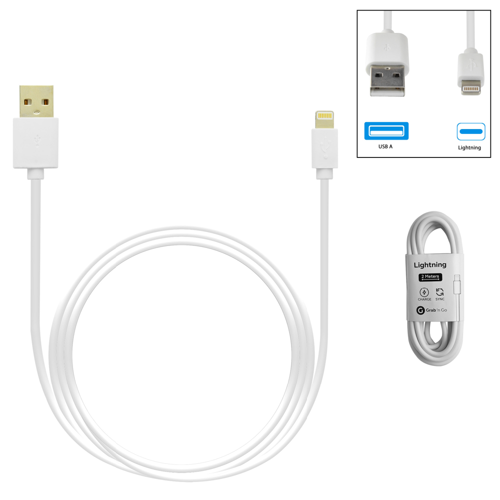 Grab ’N Go - Datacable Lightning 2m (NON MFi) White