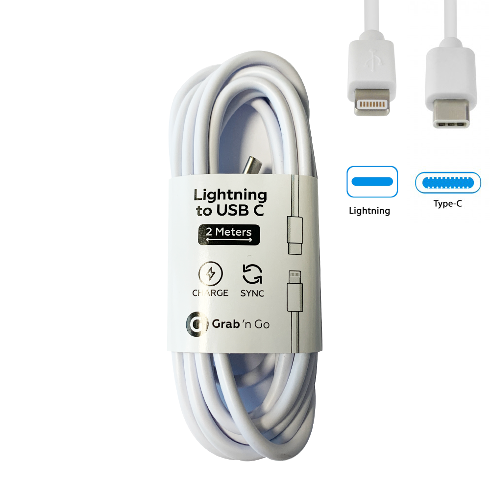 Grab ’N Go - Datacable Lightning to USB C 2m (NON MFi) White